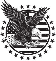 Bold Eagle Soaring in American Flag Circle Design Patriotic Symbol of Freedom and Power