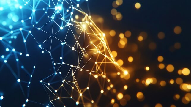 Abstract Networked Polygons Showcasing Connectivity and Data Processing in Digital Environments