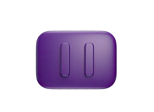 Purple 3D Pause Button Icon with Rounded Corners and Subtle Shading Isolated on Transparent Background