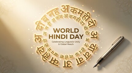 World hindi day celebration with devanagari script and pen