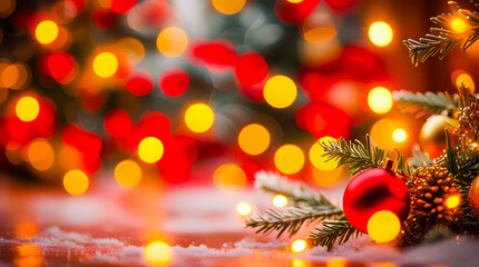 Christmas lights on the red background