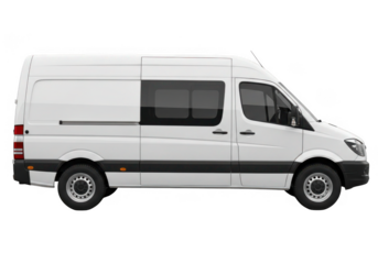 White cargo van with sliding door isolated on transparent background