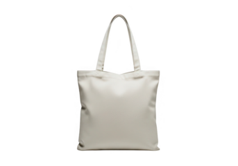 Plain white canvas tote bag with handles isolated on transparent background