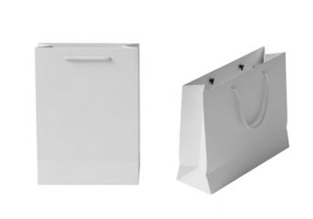 Two white paper shopping bags isolated on transparent background