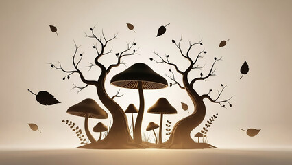 Whimsical Forest Mushrooms Trees Pastel