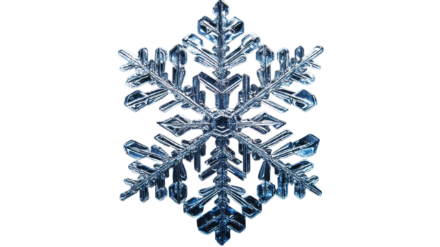 Unique snowflake crystal showcasing intricate patterns and delicate structures in winter's grasp.