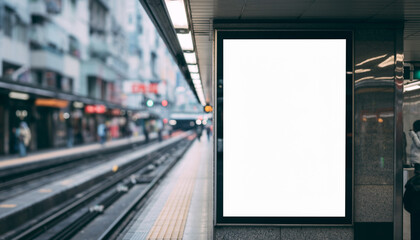 Fototapeta premium Blank billboard mockup at subway station for advertising campaign, perfect for marketing, promotions, and grabbing attention in high traffic areas
