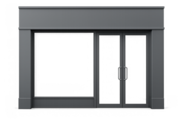 Storefront facade mockup with blank sign and transparent glass for business display and advertising