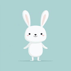Obraz premium Adorable fluffy white bunny rabbit standing against a soft blue background
