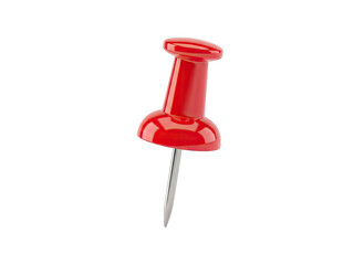 Realistic 3D Rendered Red Thumbtack with Silver Pin and Transparent Background