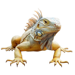 Obraz premium Colorful iguana with distinctive features posing on a flat surface in bright light.