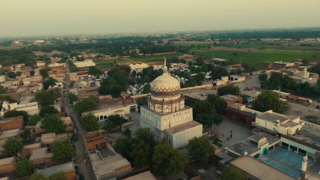 Aerial Sher Shah Multan village with landmark shrine