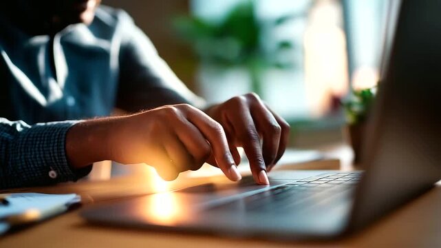 Hands adjusting laptop screen angle face obscured screen positioning workspace setup computer adjustment ergonomic work laptop use desk arrangement background defocused