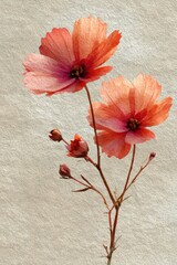Peach Orange Watercolor Flowers on Textured Paper &ndash; Botanical Illustration with Soft Hand-Painted Petals and Elegant Natural Floral Artwork