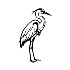 Obraz premium Heron Bird Vector Illustration – Elegant Crane Silhouette Line Art