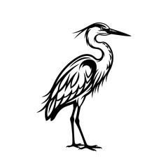 Obraz premium Heron Bird Vector Illustration – Elegant Crane Silhouette Line Art