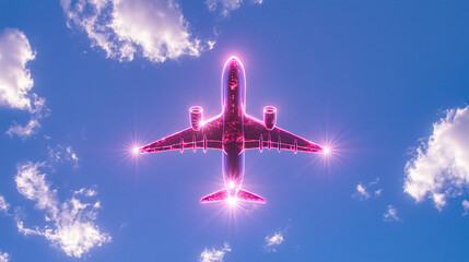 A red airplane glowing, palette of spectral indigo, luminous pearl, and radiant crimson, conceptual dreamcore design, AI generated