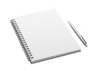 Blank spiral notebook and pen isolated on transparent background