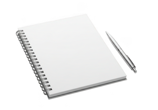 Blank spiral notebook and pen isolated on transparent background - Powered by Adobe