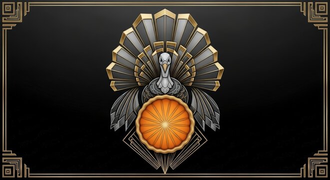 A captivating Art Deco stylized turkey design for festive occasions and elegant branding