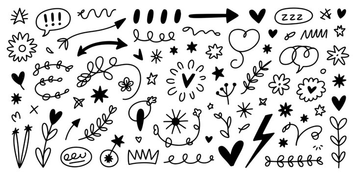 handmade doodle different things on white background