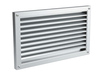 Fototapeta premium Silver Metal Ventilation Grille with Horizontal Slats and Screws on a Transparent Background Isolated Object Industrial Component
