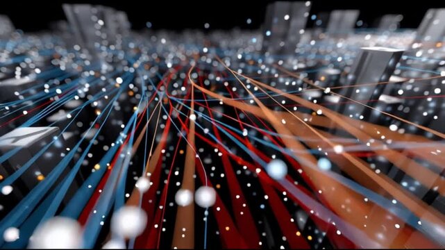 Hyperscaler. Cloud infrastructure technology innovation. Data center. Compute power. Virtualization. Abstract visualization of interconnected data streams and networks.