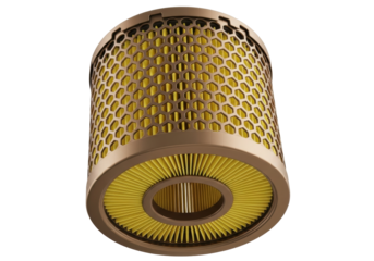 Isolated cylindrical filter with brown rim and yellow elements for engineering use, clean