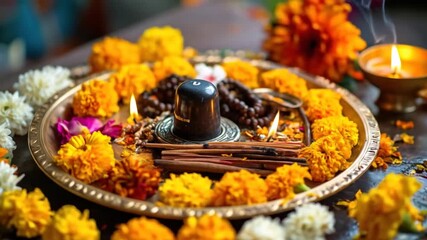 Shiva Lingam with Flowers.