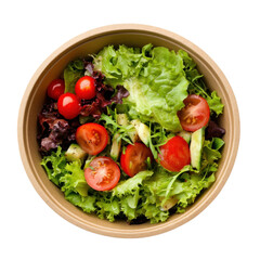 Fresh salad with mixed greens and cherry tomatoes in a bowl.