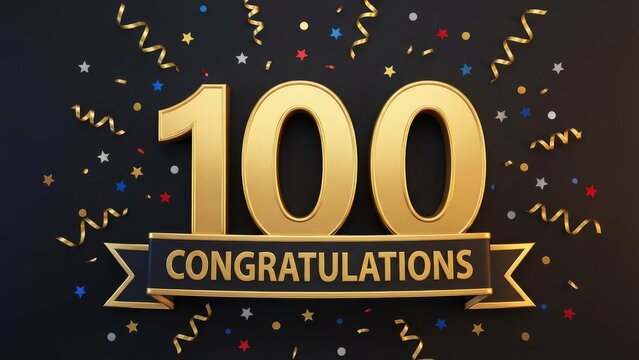 100 Congratulations Gold Celebration Typography with Confetti - Powered by Adobe