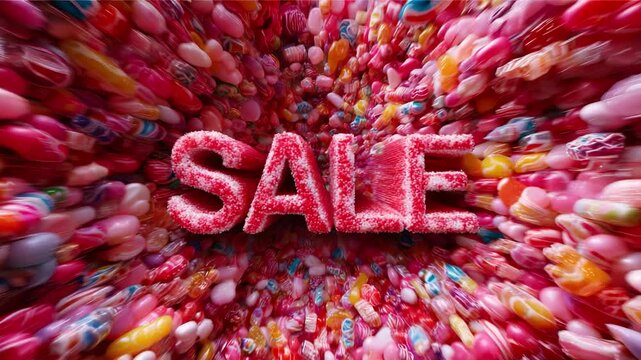 A Dynamic and Colorful Display of SALE with Festive Pink Background, Richly Adorned with a Variety of Intriguing Decorative Items for Attention-Grabbing Promotions and Offers