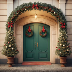 Fototapeta premium christmas wreath on door
