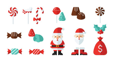 Holiday Delights: A festive array of sweets and Santa Claus figures, each element captures the cheerful essence of the holiday season, embodying the joy of gifting and sharing