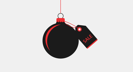 Festive Sale Ornament: A minimalistic and striking image of a black sale ornament with a price tag attached, perfect for advertising special promotions or sales.