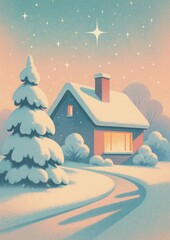 Fototapeta premium Cozy winter cabin scene.