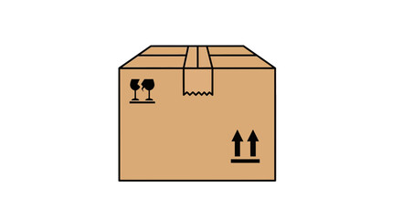 Cardboard shipping box with fragile and this side up symbols