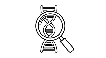 Magnifying glass examining a DNA helix, symbolizing scientific research and genetic discovery.