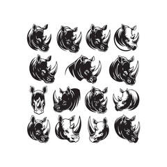 Rhino Head Mascot Wildlife Vector Illustration Set