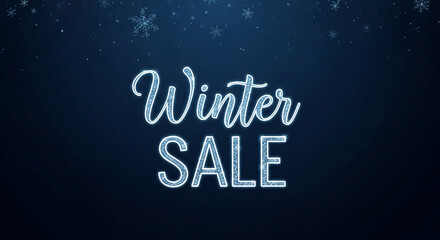 Sparkling inscription Winter Sale on a dark blue background with snowflakes, symbolizing shopping discounts during the winter season, promotion and advertising