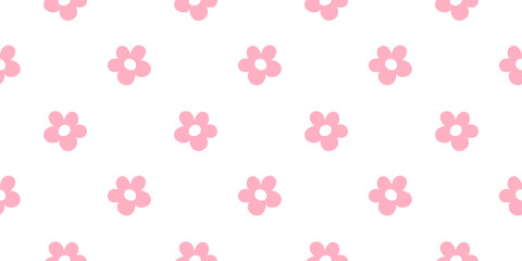 Seamless pink flower pattern vector illustration with simple floral design. Perfect for backgrounds, textiles, and digital wallpapers. Soft pink tones on a clean white background.
