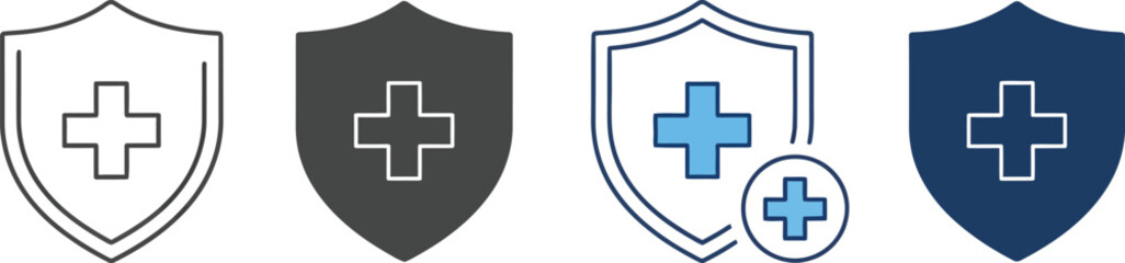 Obraz premium Shield With Cross Medical Icons, Health Protection Symbol Design Elements