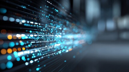 glowing code lines floating in air, digital particles, tech background