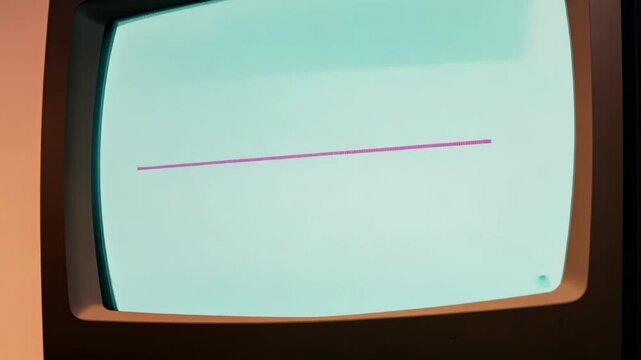 Vintage CRT Monitor Displaying Minimalist Pink Line Design for Retro Technology Theme