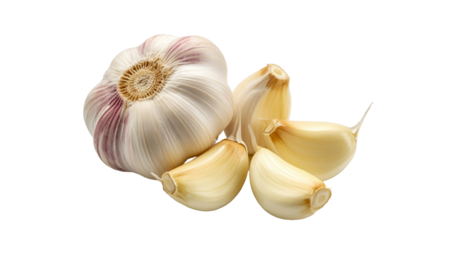garlic with cloves isolated on transparent background
