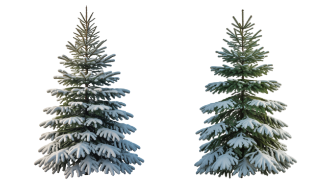 Snow-covered Christmas trees isolated on transparent background - Powered by Adobe