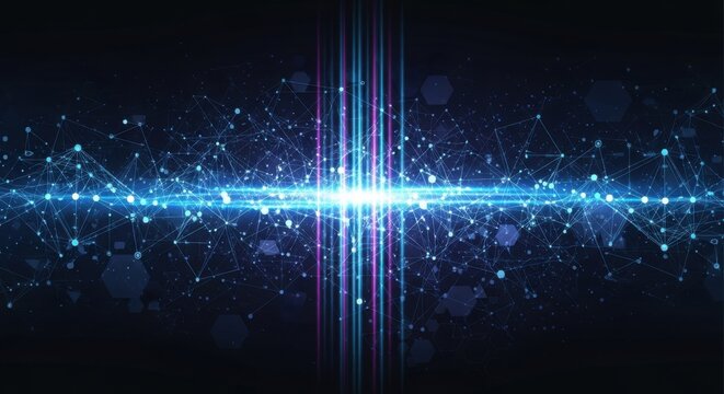 Futuristic network connections and digital ray fusion, creating technological visualization