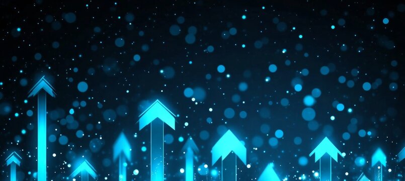 Abstract Ascent Blue Arrows Rising Through a Digital Galaxy Representing Growth and Progress
