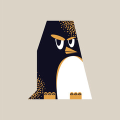 Abstract geometric stylized penguin characters isolated on background. Funny sad birds, winter wildlife, annoyed faces concept. Vector flat illustration