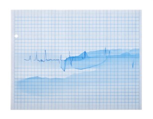 Blue-toned graph paper with a wavy blue mark suggesting a sketch of mountains and a jagged line along the top edge